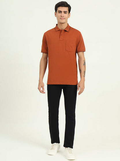 Brown Solid Slim Fit Polo T-Shirt | Greenfibre