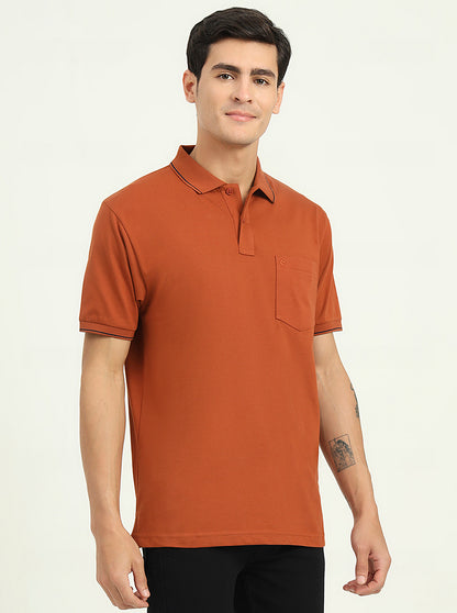 Brown Solid Slim Fit Polo T-Shirt | Greenfibre