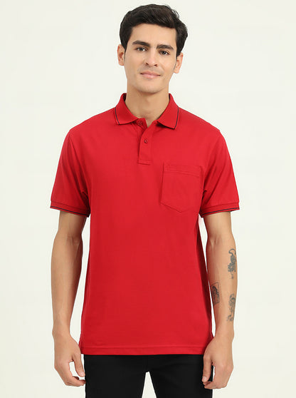 Red Solid Slim Fit Polo T-Shirt | Greenfibre