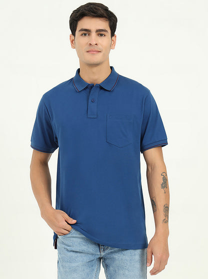Indigo Blue Solid Slim Fit Polo T-Shirt | Greenfibre