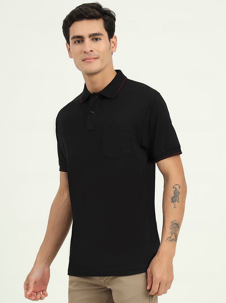 Black Solid Slim Fit Polo T-Shirt | Greenfibre