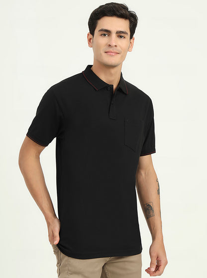 Black Solid Slim Fit Polo T-Shirt | Greenfibre