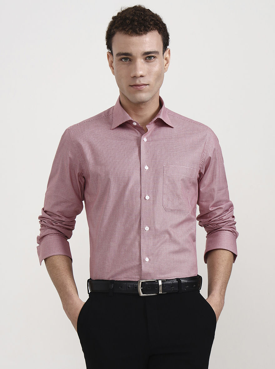 Red & White Solid Slim Fit Formal Shirt | Metal