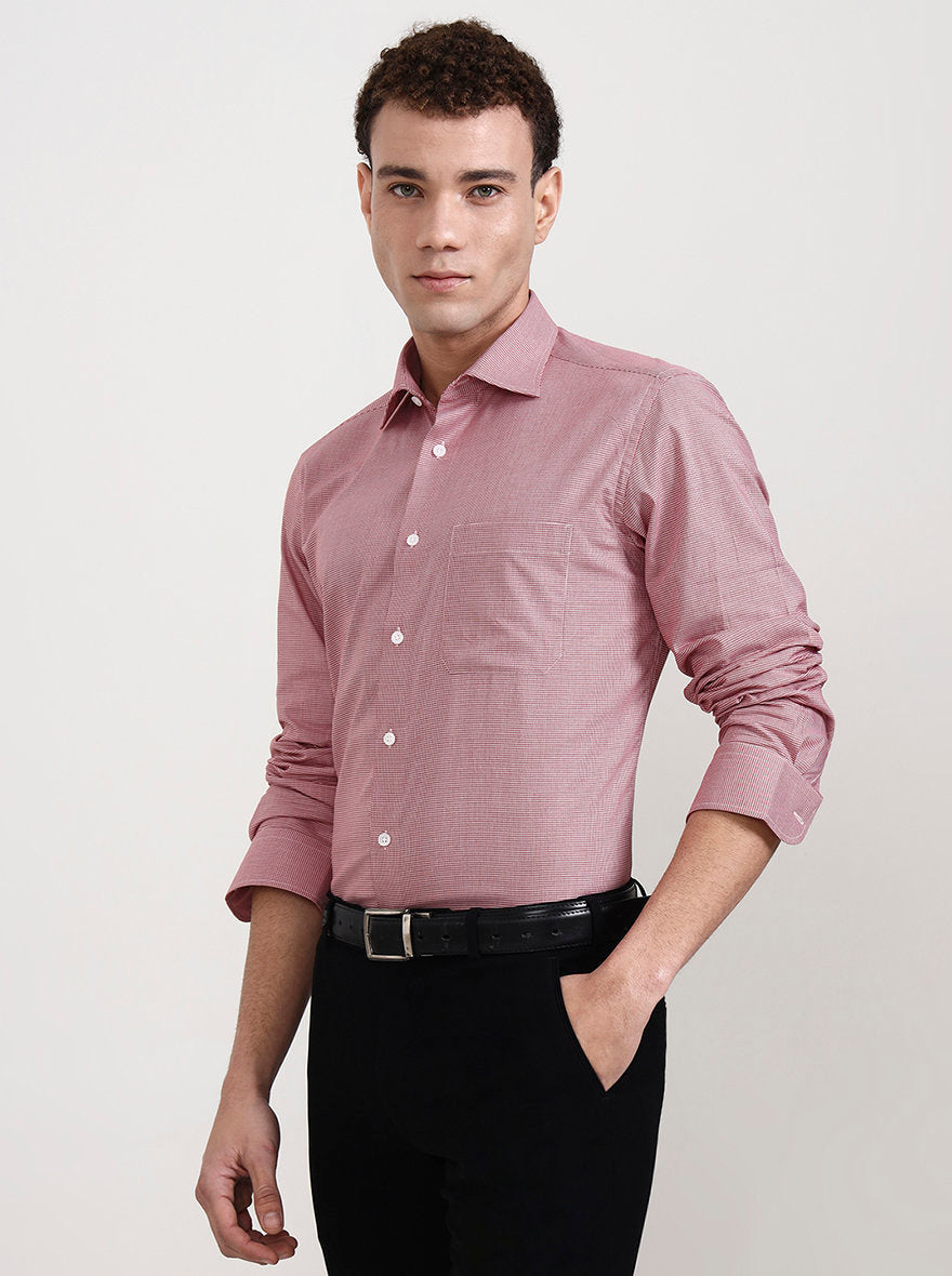 Red & White Solid Slim Fit Formal Shirt | Metal