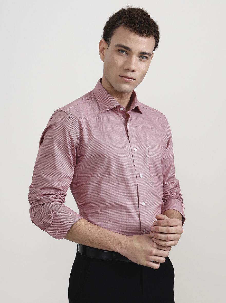 Red & White Solid Slim Fit Formal Shirt | Metal
