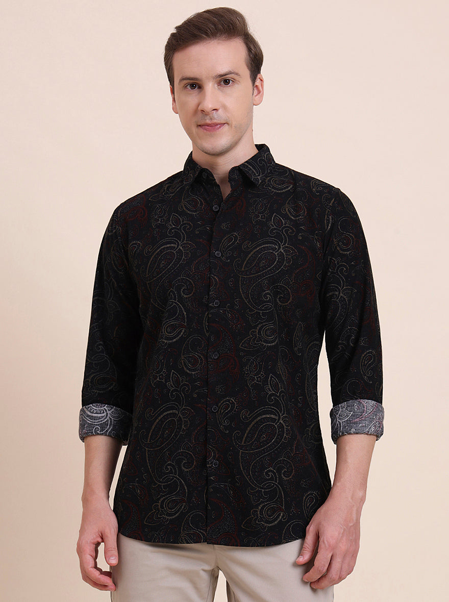 Black Printed Slim Fit Casual Shirt | JadeBlue