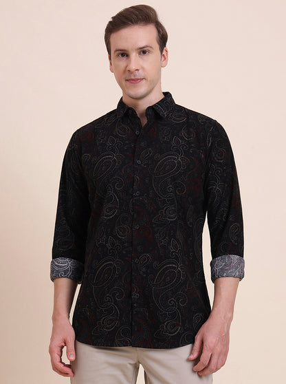 Black Printed Slim Fit Casual Shirt | JadeBlue