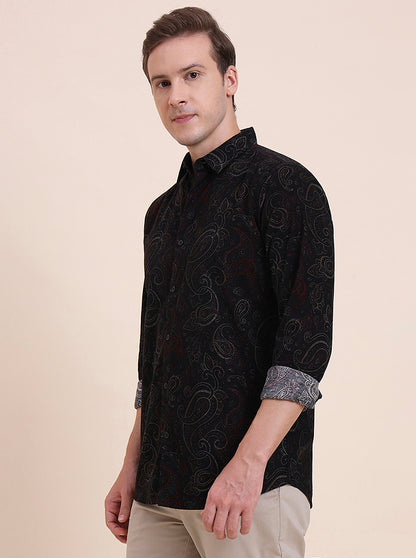 Black Printed Slim Fit Casual Shirt | JadeBlue