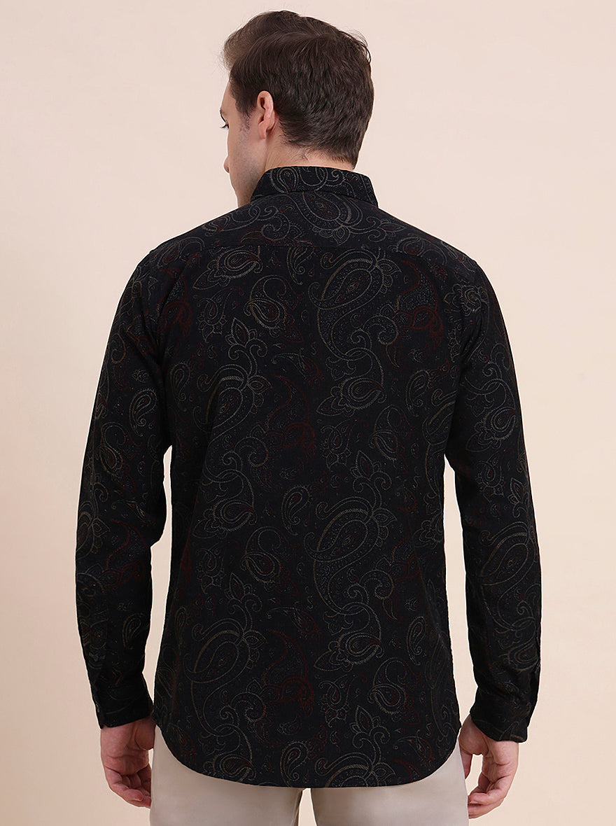 Black Printed Slim Fit Casual Shirt | JadeBlue