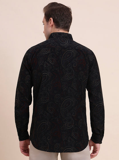 Black Printed Slim Fit Casual Shirt | JadeBlue