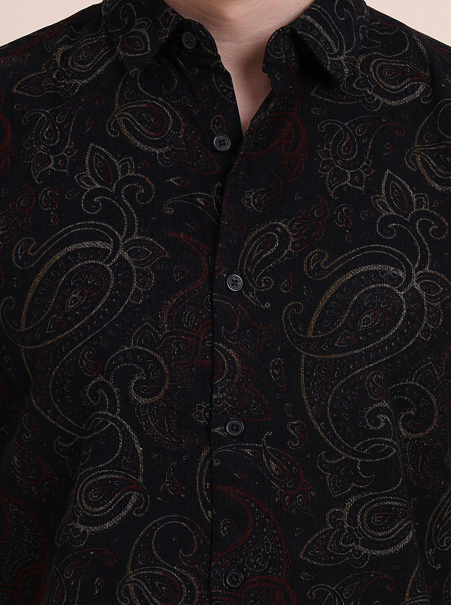 Black Printed Slim Fit Casual Shirt | JadeBlue