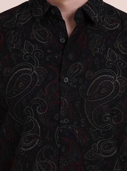 Black Printed Slim Fit Casual Shirt | JadeBlue