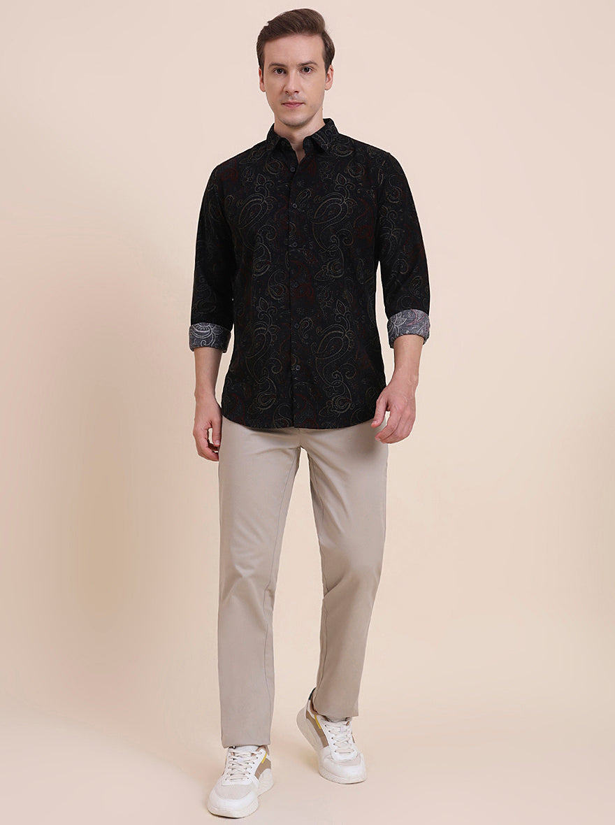 Black Printed Slim Fit Casual Shirt | JadeBlue