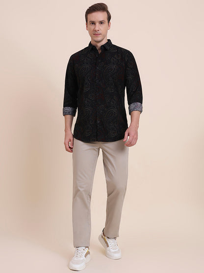 Black Printed Slim Fit Casual Shirt | JadeBlue