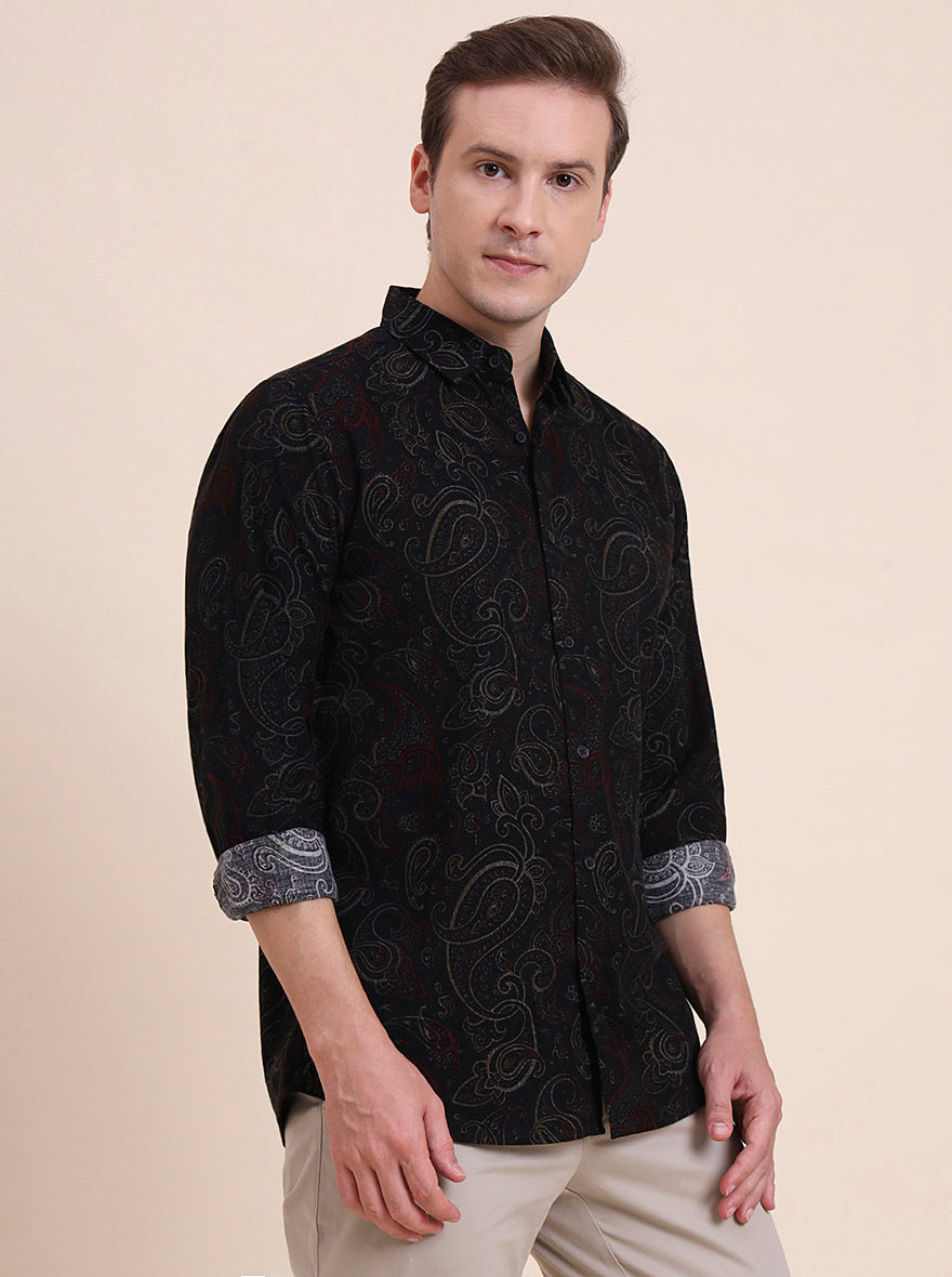 Black Printed Slim Fit Casual Shirt | JadeBlue
