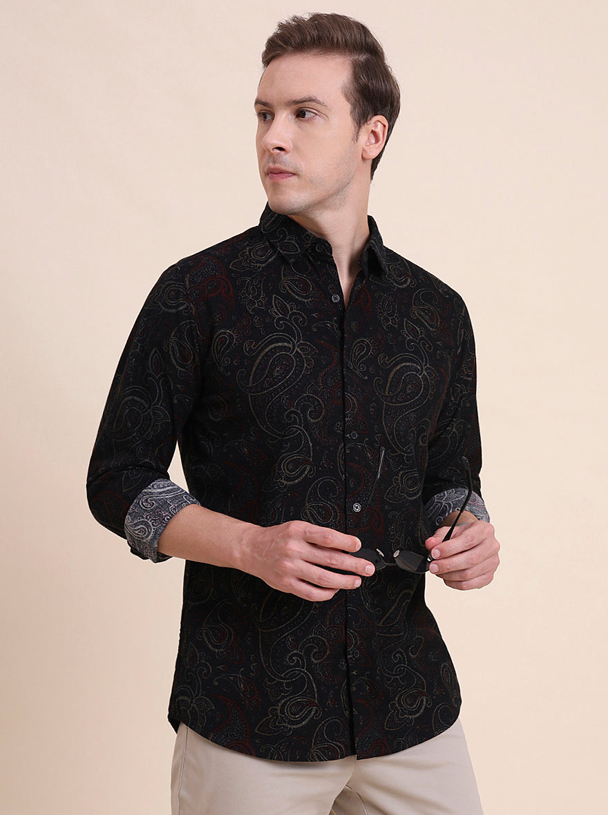 Black Printed Slim Fit Casual Shirt | JadeBlue