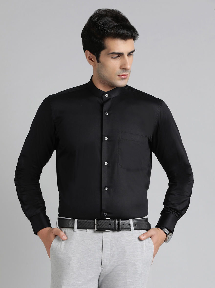 Black Solid Slim Fit Formal Shirt | Metal