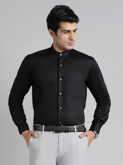 Black Solid Slim Fit Formal Shirt | Metal
