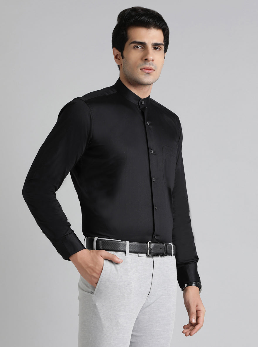 Black Solid Slim Fit Formal Shirt | Metal