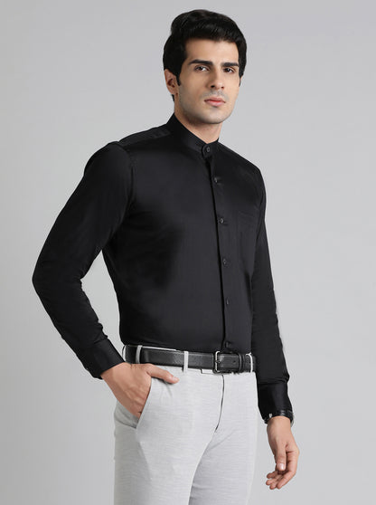 Black Solid Slim Fit Formal Shirt | Metal