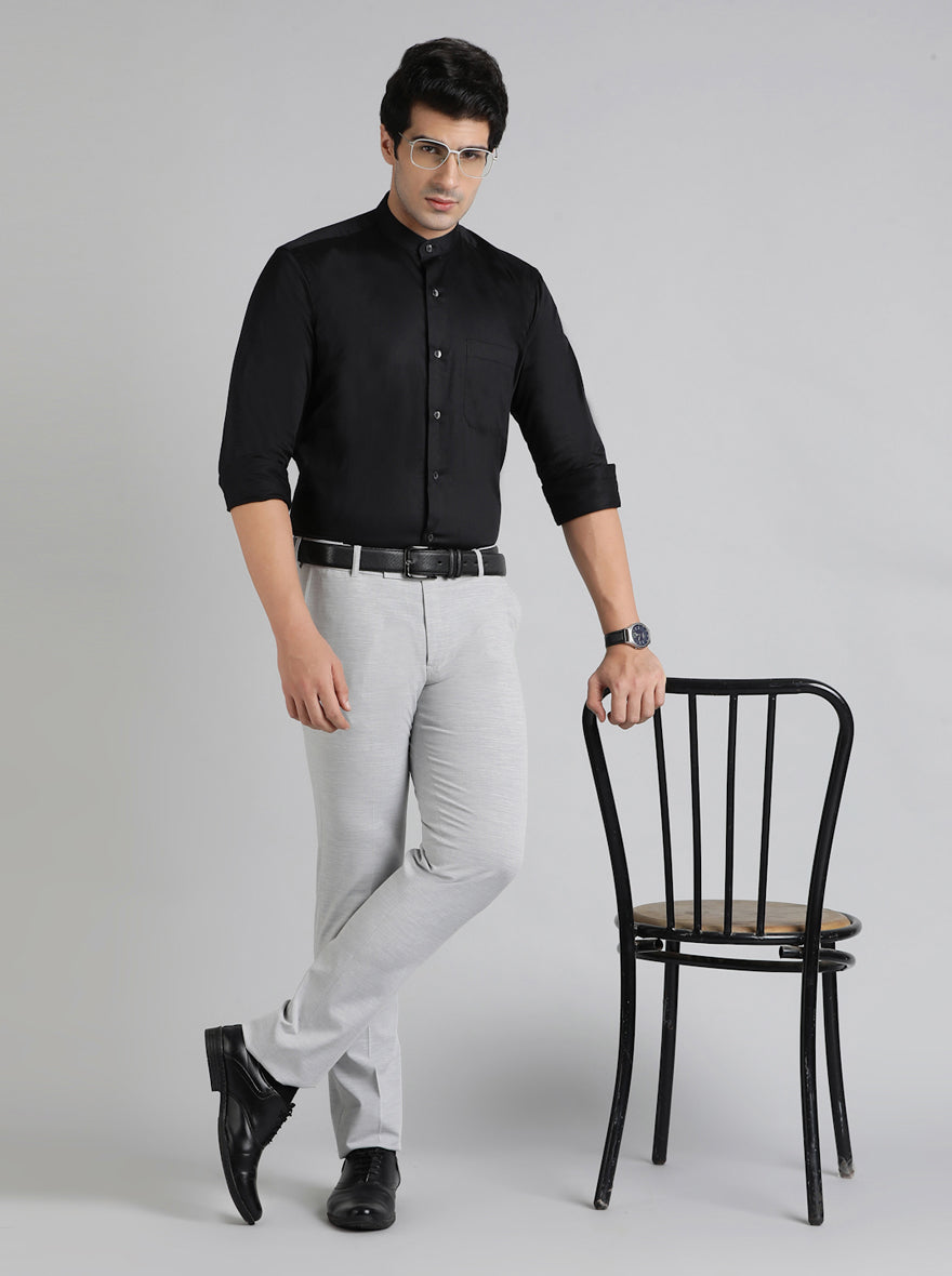 Black Solid Slim Fit Formal Shirt | Metal