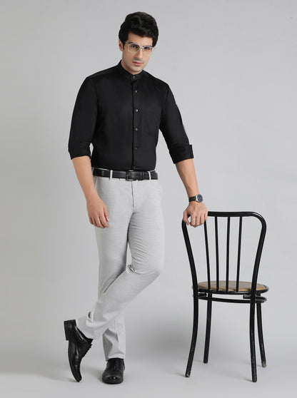 Black Solid Slim Fit Formal Shirt | Metal