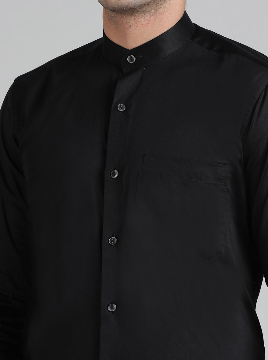 Black Solid Slim Fit Formal Shirt | Metal