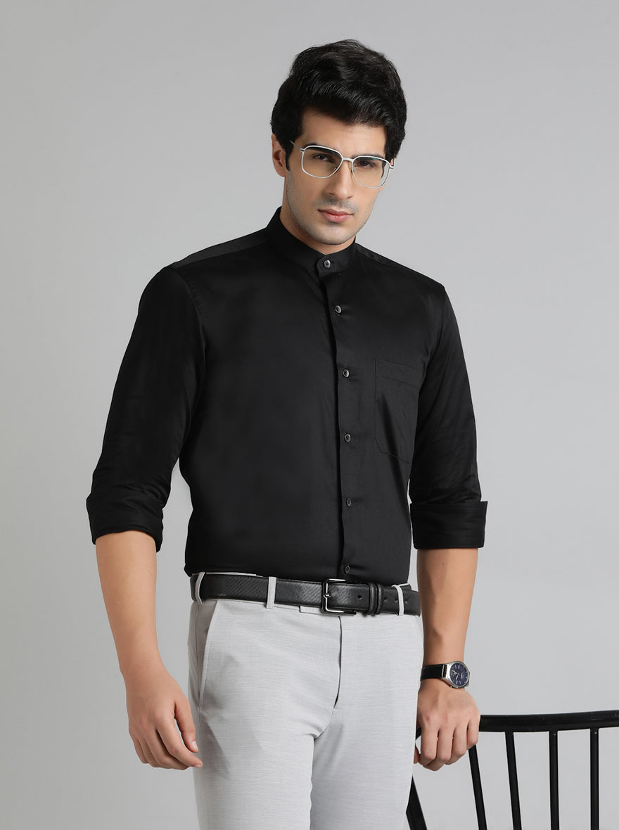 Black Solid Slim Fit Formal Shirt | Metal