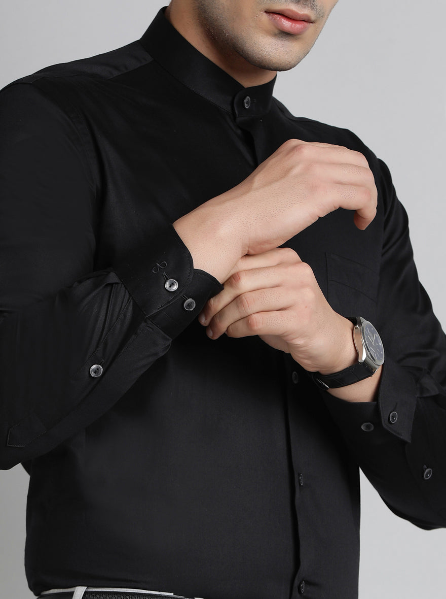 Black Solid Slim Fit Formal Shirt | Metal