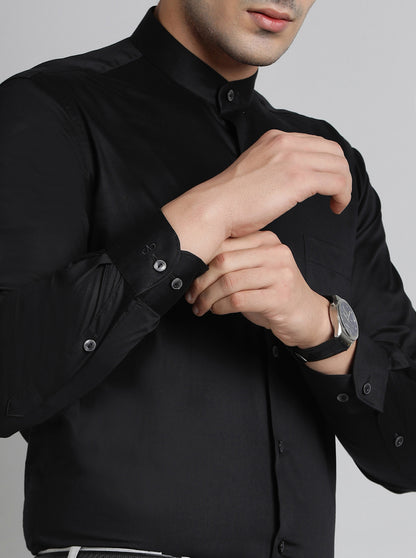 Black Solid Slim Fit Formal Shirt | Metal
