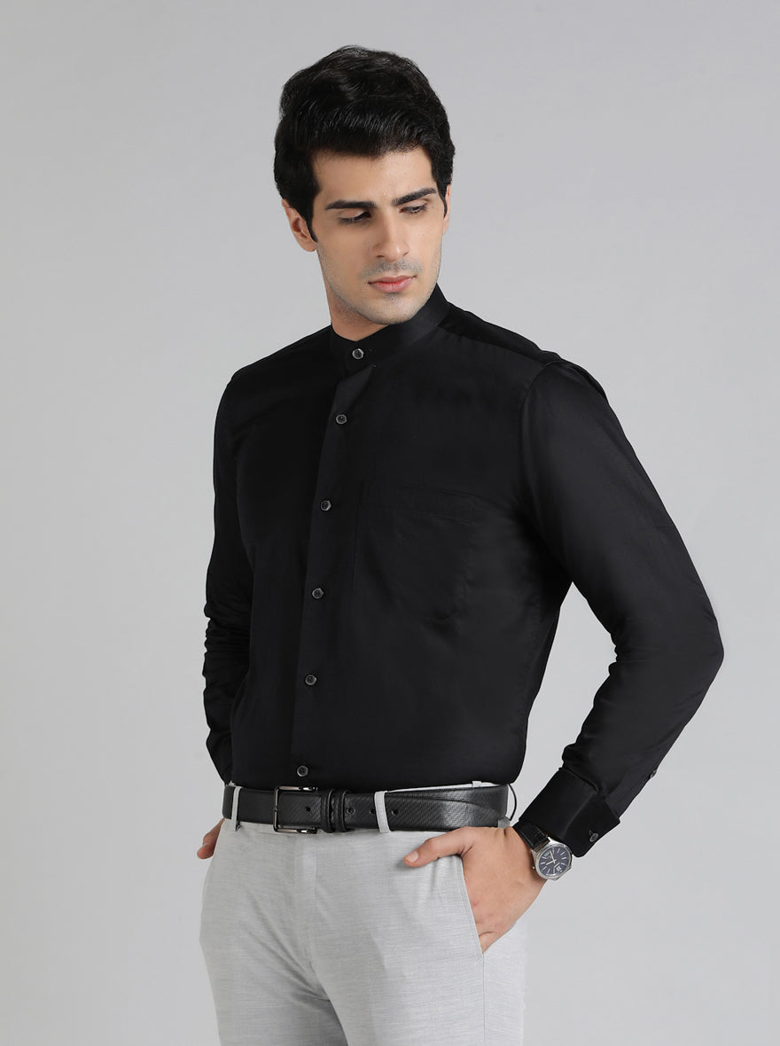 Black Solid Slim Fit Formal Shirt | Metal