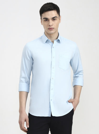 Aqua Blue Solid Smart Fit Semi Casual Shirt | Greenfibre
