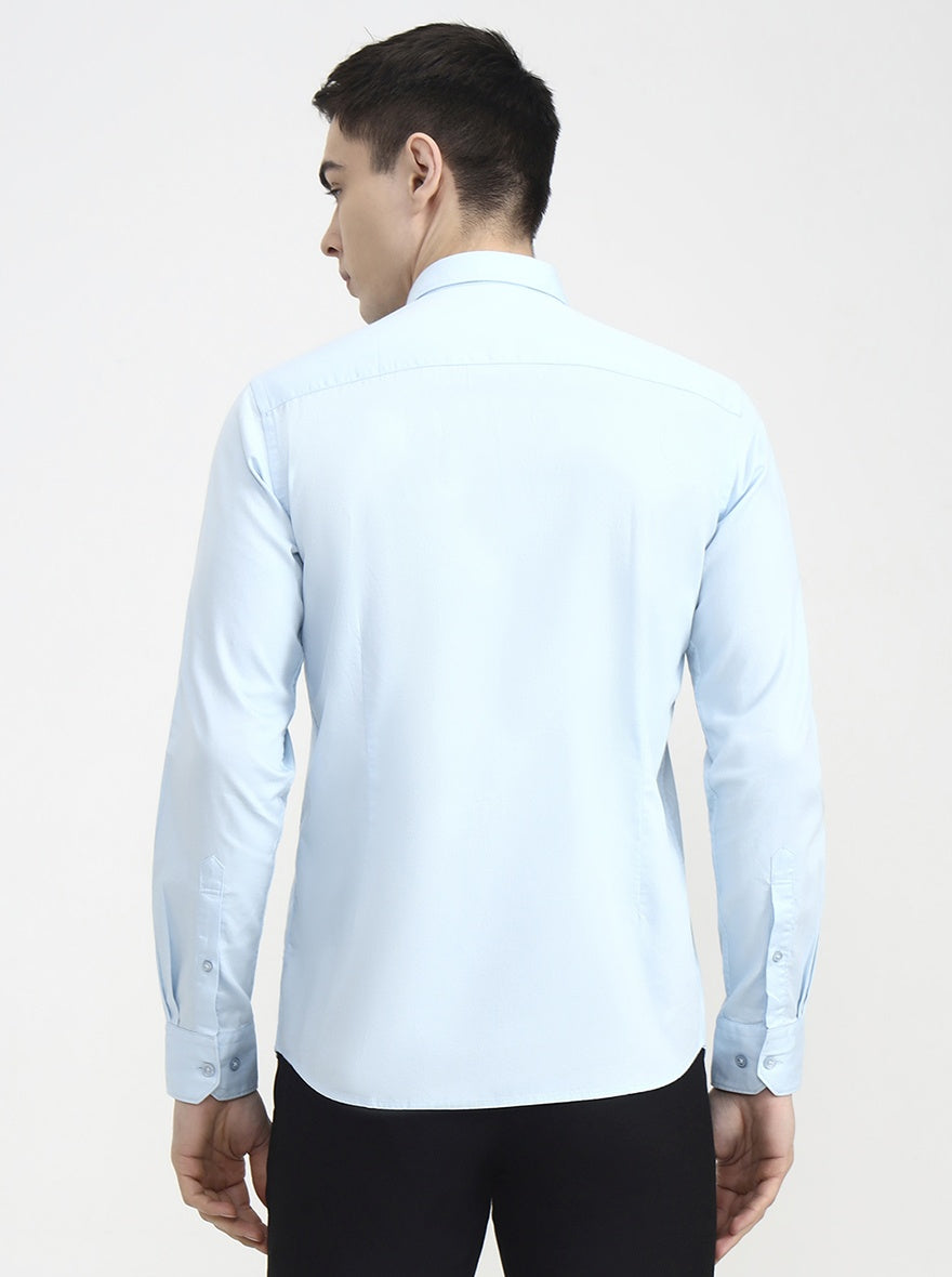 Aqua Blue Solid Smart Fit Semi Casual Shirt | Greenfibre