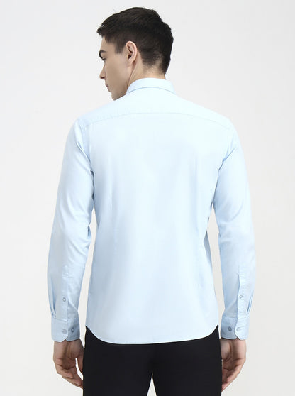 Aqua Blue Solid Smart Fit Semi Casual Shirt | Greenfibre