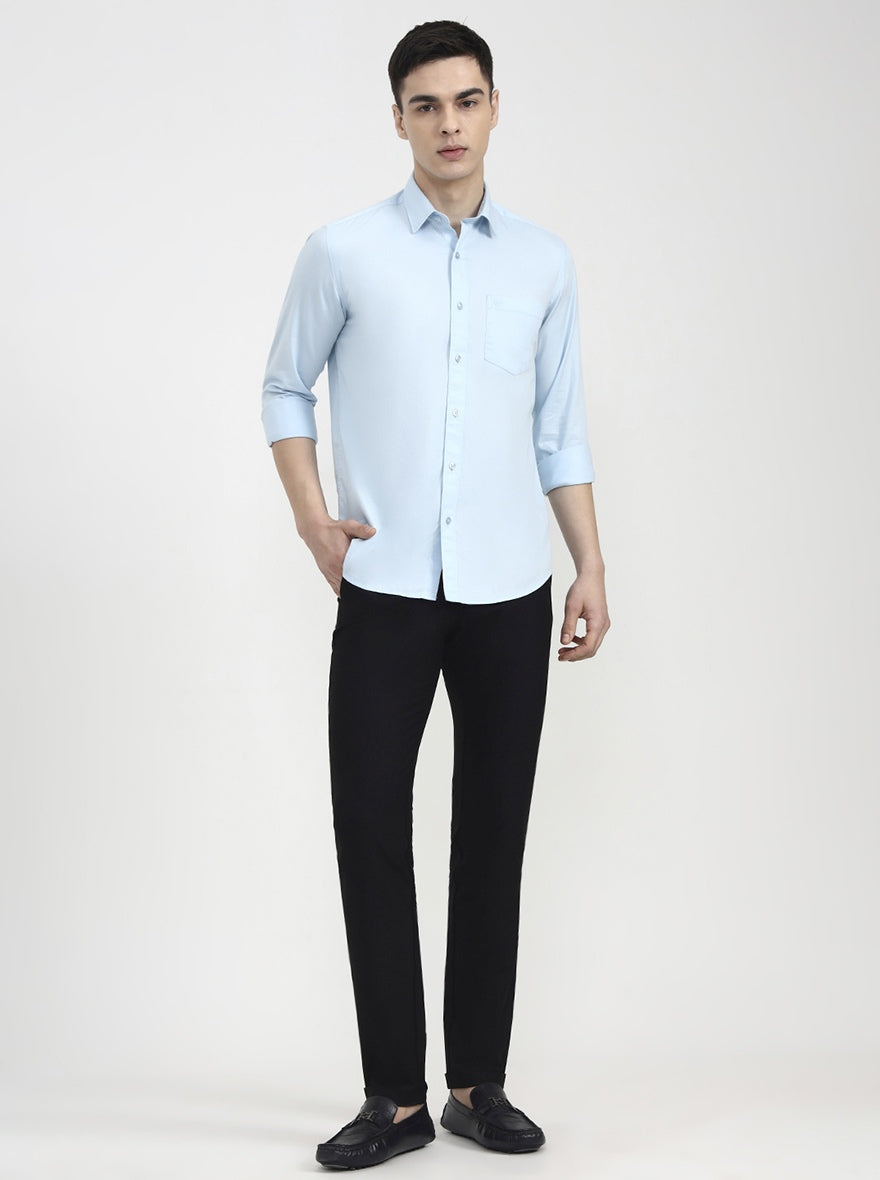 Aqua Blue Solid Smart Fit Semi Casual Shirt | Greenfibre