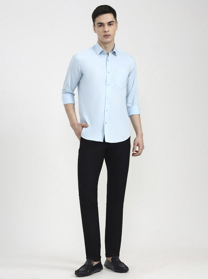 Aqua Blue Solid Smart Fit Semi Casual Shirt | Greenfibre