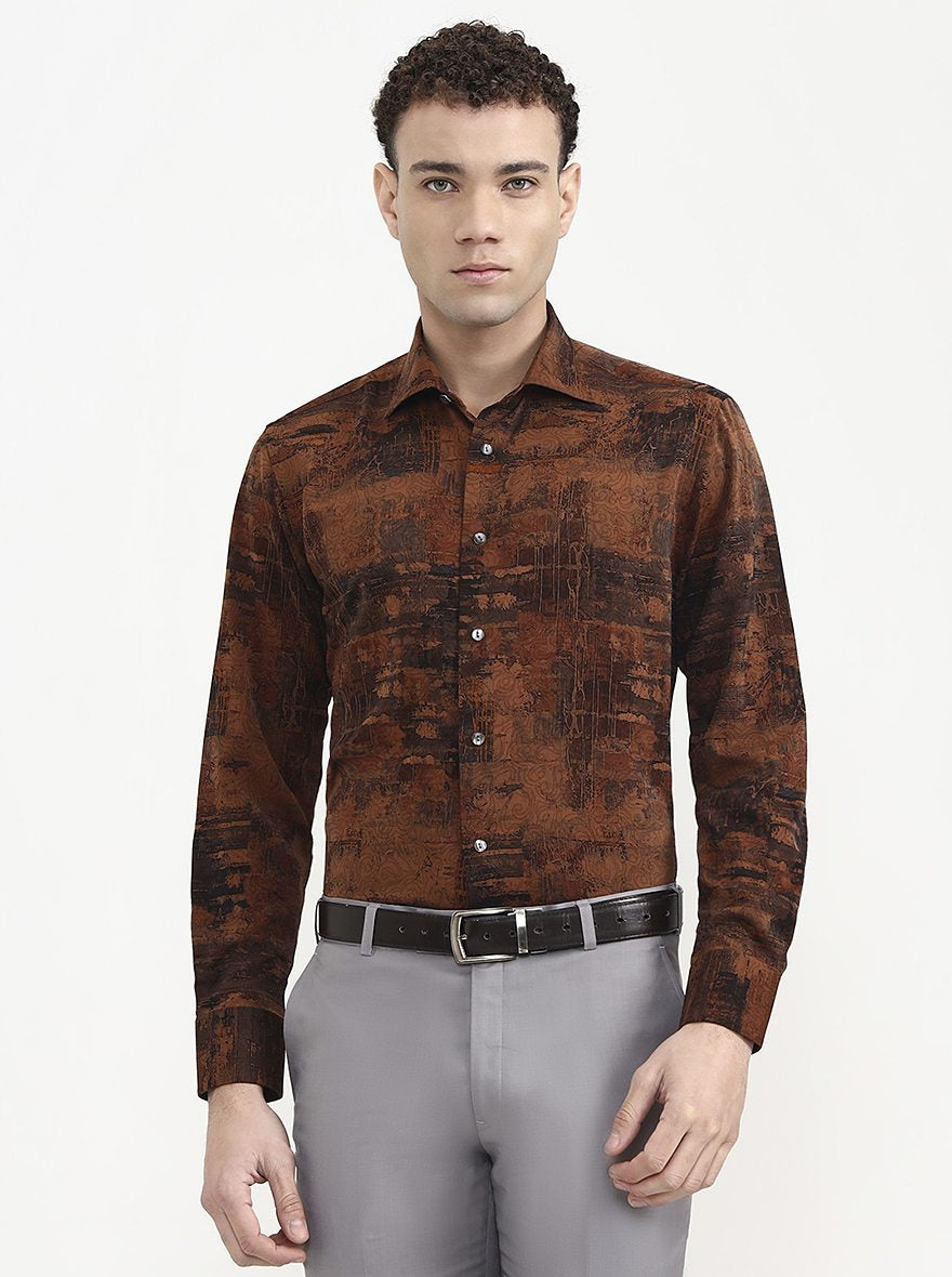 Mustar Black Printed Slim Fit Formal Shirt | JadeBlue Super Luxe