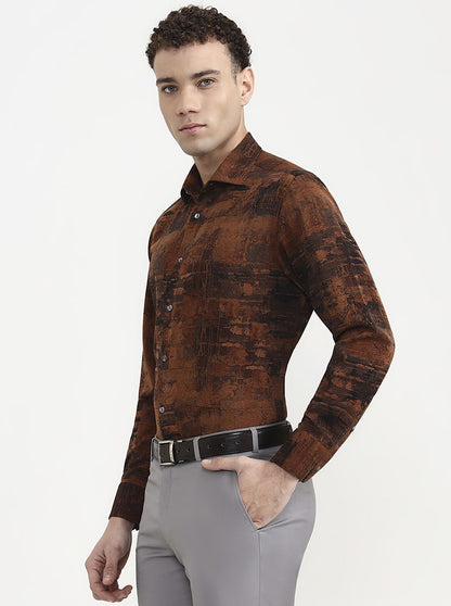 Mustar Black Printed Slim Fit Formal Shirt | JadeBlue Super Luxe