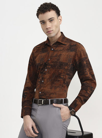 Mustar Black Printed Slim Fit Formal Shirt | JadeBlue Super Luxe