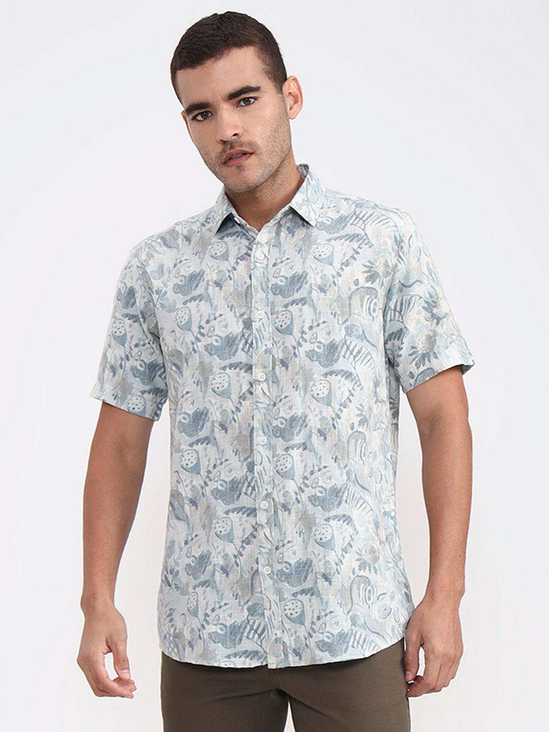 Sky Blue Printed Slim Fit Casual Shirt | JadeBlue