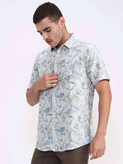 Sky Blue Printed Slim Fit Casual Shirt | JadeBlue