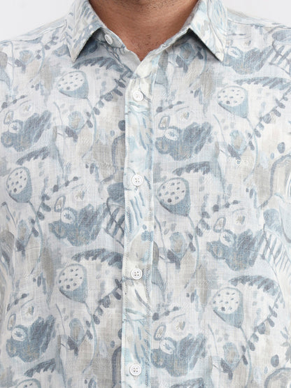 Sky Blue Printed Slim Fit Casual Shirt | JadeBlue