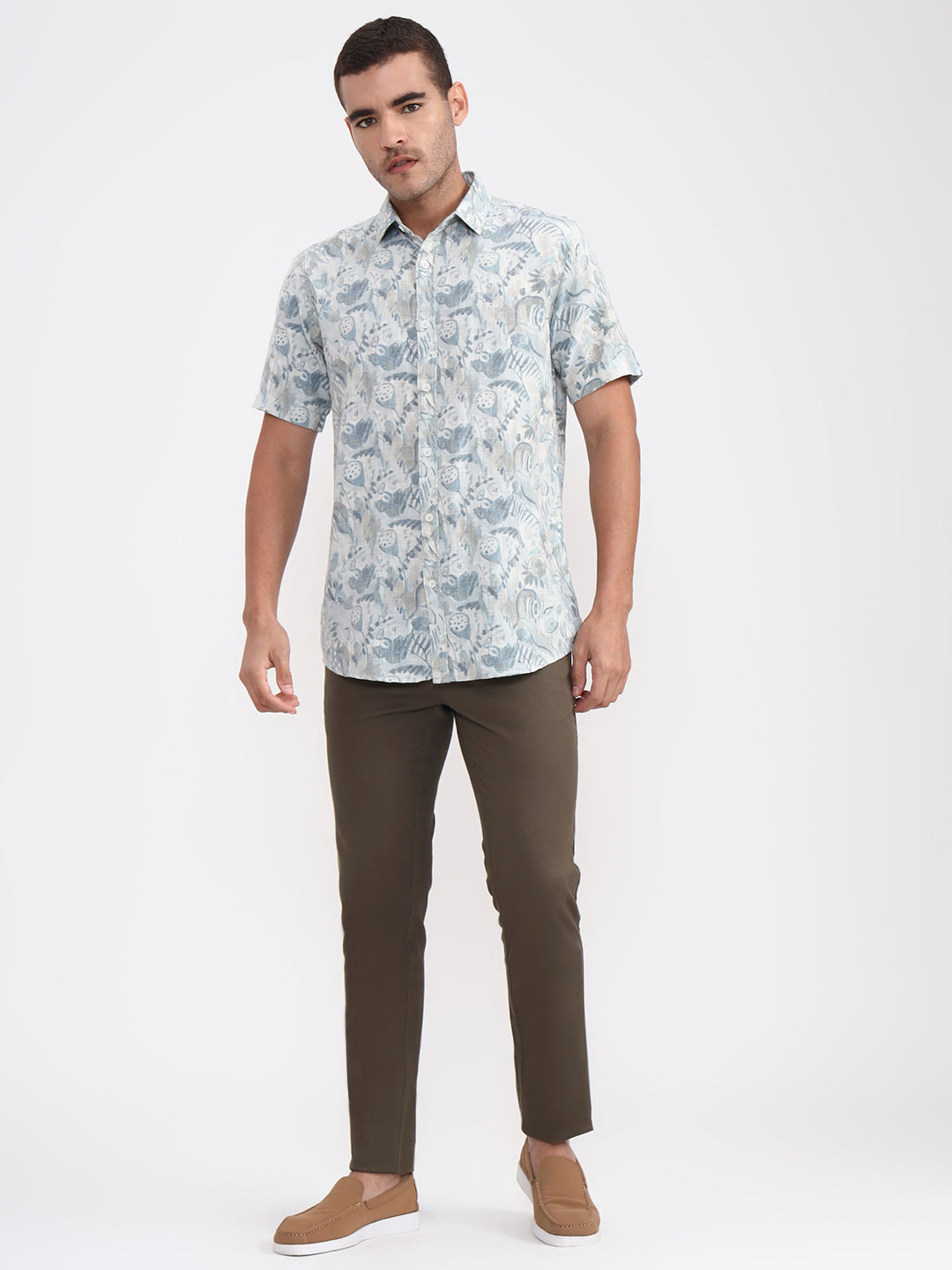 Sky Blue Printed Slim Fit Casual Shirt | JadeBlue
