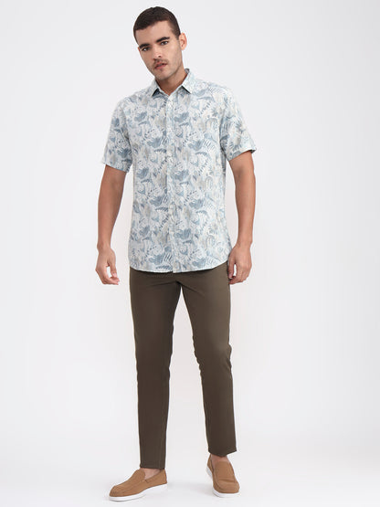 Sky Blue Printed Slim Fit Casual Shirt | JadeBlue