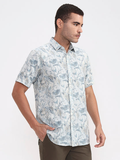 Sky Blue Printed Slim Fit Casual Shirt | JadeBlue