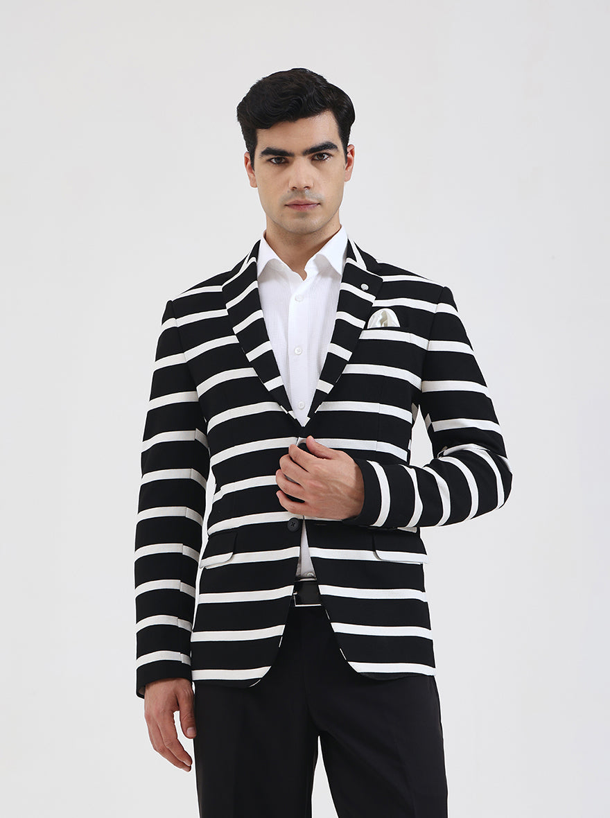 Black & White Striped Regular Fit Blazer | JB Studio