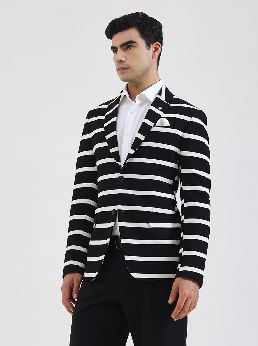 Black & White Striped Regular Fit Blazer | JB Studio