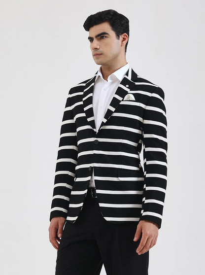 Black & White Striped Regular Fit Blazer | JB Studio