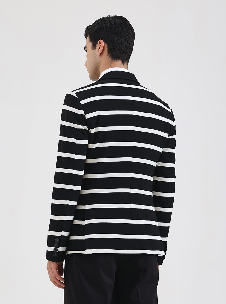 Black & White Striped Regular Fit Blazer | JB Studio