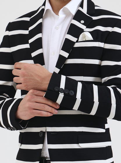 Black & White Striped Regular Fit Blazer | JB Studio